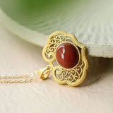 Flower Jade Turtleneck Sweater Ruyi Auspicious Necklace