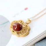 Flower Jade Turtleneck Sweater Ruyi Auspicious Necklace