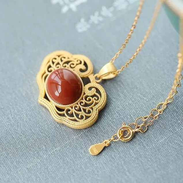 Flower Jade Turtleneck Sweater Ruyi Auspicious Necklace