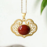 Flower Jade Turtleneck Sweater Ruyi Auspicious Necklace