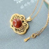 Flower Jade Turtleneck Sweater Ruyi Auspicious Necklace