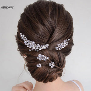 Silver Rhinestone Flower Leaf Hair Combs Pins