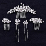 Silver Rhinestone Flower Leaf Hair Combs Pins