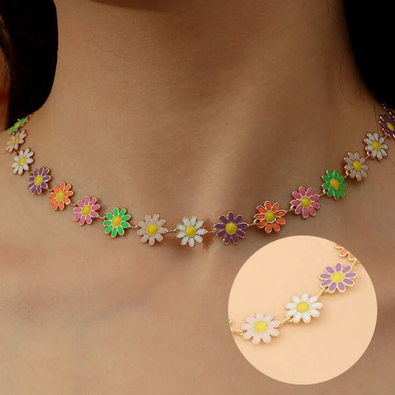 Colorful Daisy Charm Flower Necklace Party Jewelry Gift Choker Chain Boho
