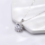 925 Silver CZ Flower Necklace for Women - Wedding Jewelry