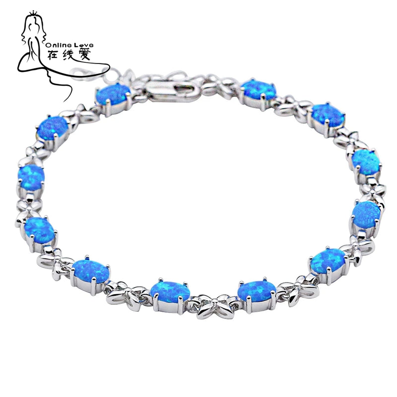 Fire Opal Silver Bead Charm Bracelet for Women