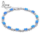 Fire Opal Silver Bead Charm Bracelet for Women