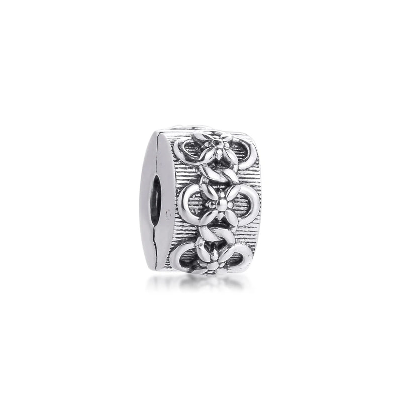 925 Sterling Silver Flower Pattern Clip Charms for Bracelet Jewelry Making