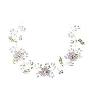 Flower Pearl Headband Pink Headdress Bridal Wedding Hair