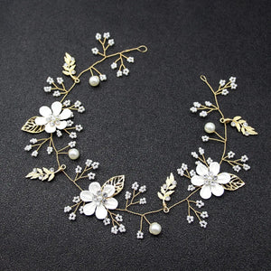 Flower Pearl Headband Pink Headdress Bridal Wedding Hair