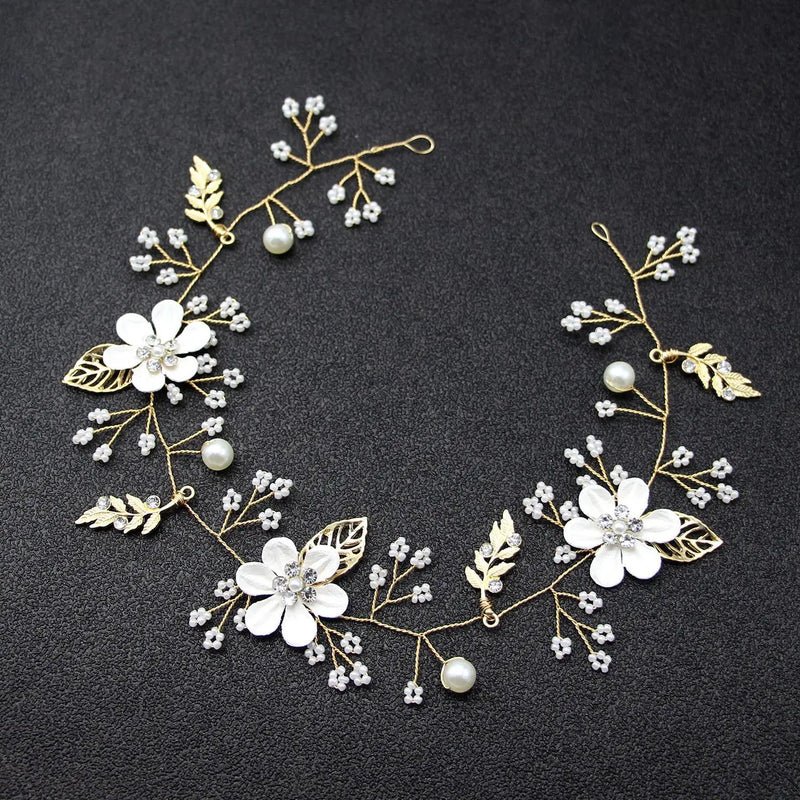 Flower Pearl Headband Pink Headdress Bridal Wedding Hair