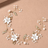 Flower Pearl Headband Pink Headdress Bridal Wedding Hair