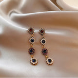 Flower Pearl Long Earrings Retro Ladies Jewelry