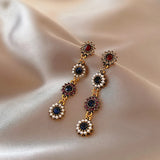 Flower Pearl Long Earrings Retro Ladies Jewelry