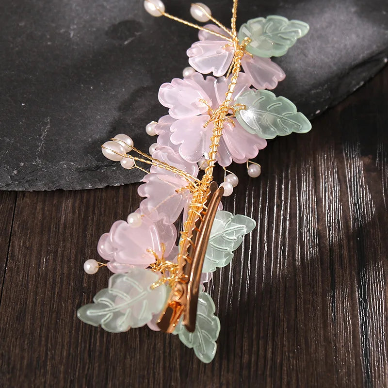 Flower Pearl Side Clip Chinese Style Vintage Headdress
