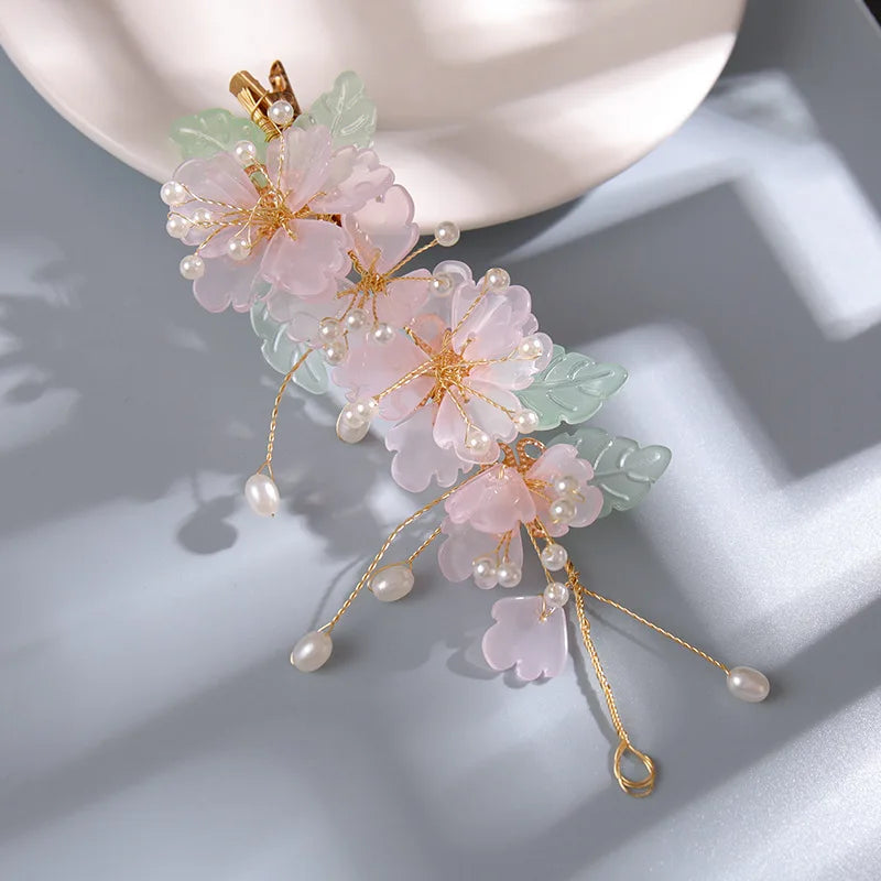 Flower Pearl Side Clip Chinese Style Vintage Headdress