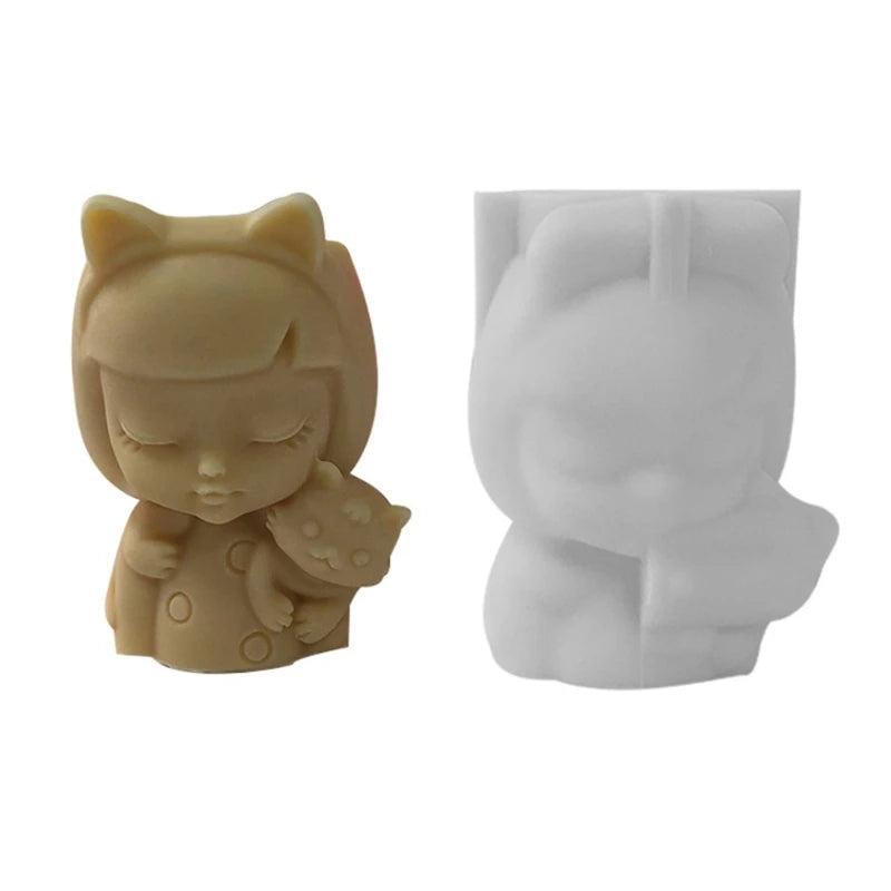 3D Cat Girl Flower Pot Silicone Mold