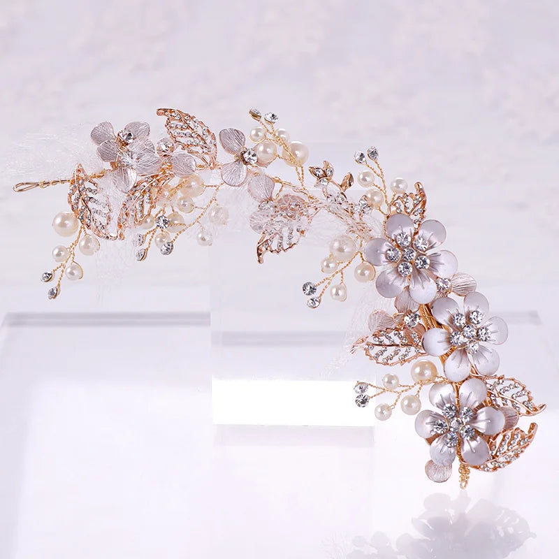 Rhinestone Flower Hair Bands Pearl Bridal Barrettes