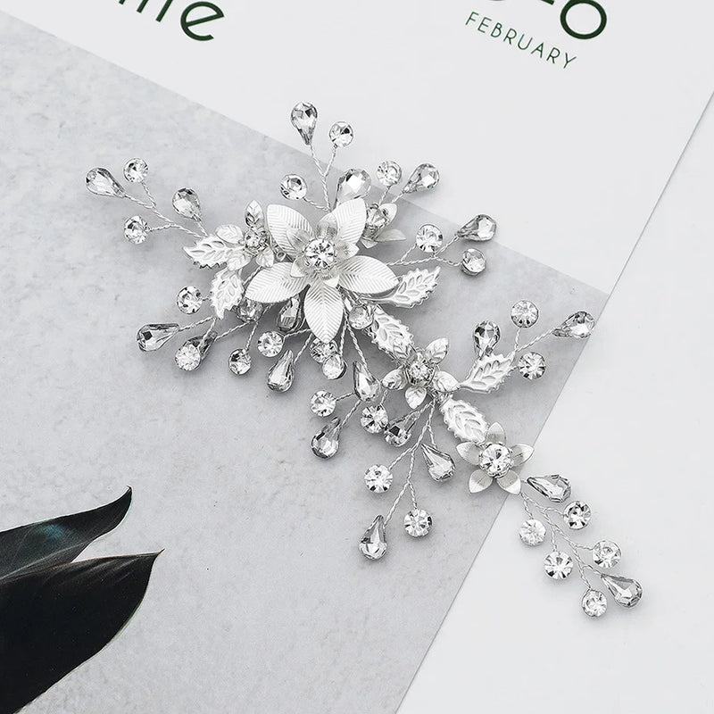 Rhinestone Flower Hair Clips for Women Silver Hair Pins Bride Wedding