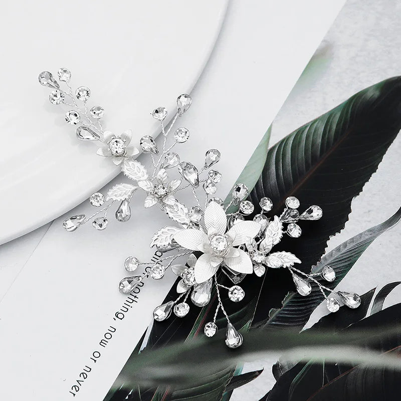Rhinestone Flower Hair Clips for Women Silver Hair Pins Bride Wedding