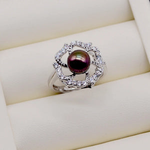 Freshwater Pearl Silver Rings Zirconia Adjustable Engagement Rings