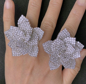 Flower Rhinestone Cocktail Party Ring Crystal Christmas Adjustable