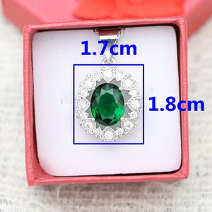 Flower Shape Silver Pendant Necklace Green CZ Party Accessory