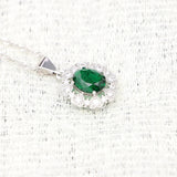 Flower Shape Silver Pendant Necklace Green CZ Party Accessory