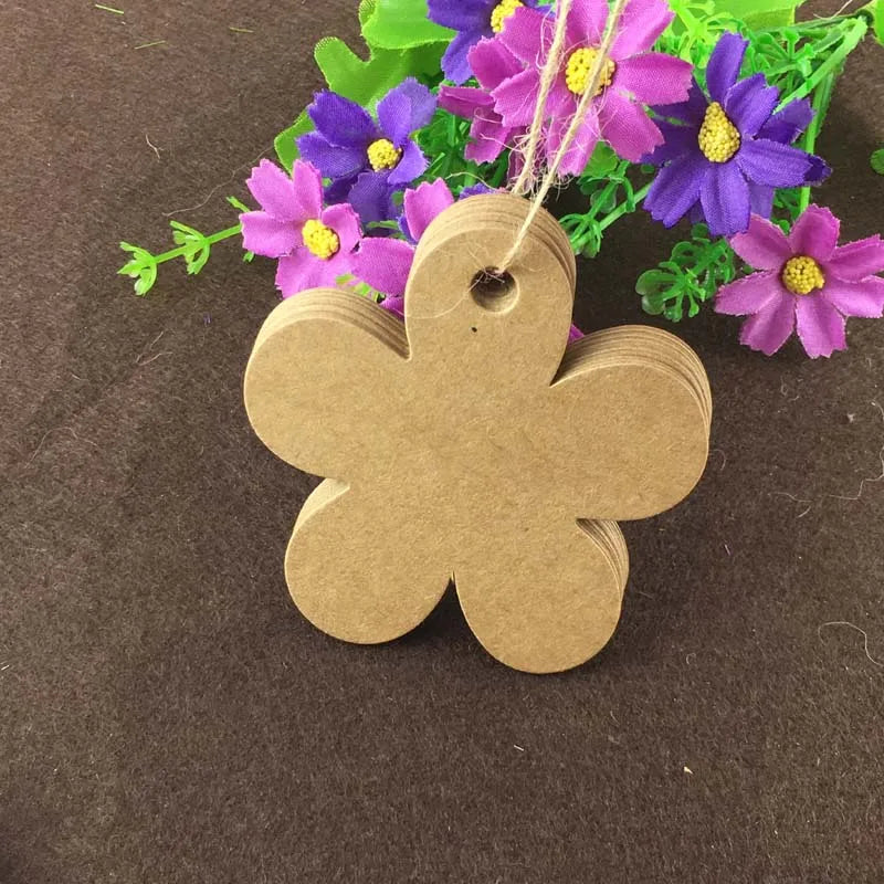 100Pcs Flower Shaped Brown Cardboard Blank Tags 6.5x6.3cm