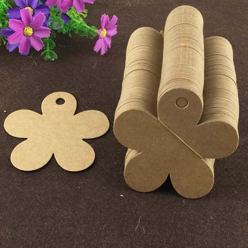 100Pcs Flower Shaped Brown Cardboard Blank Tags 6.5x6.3cm