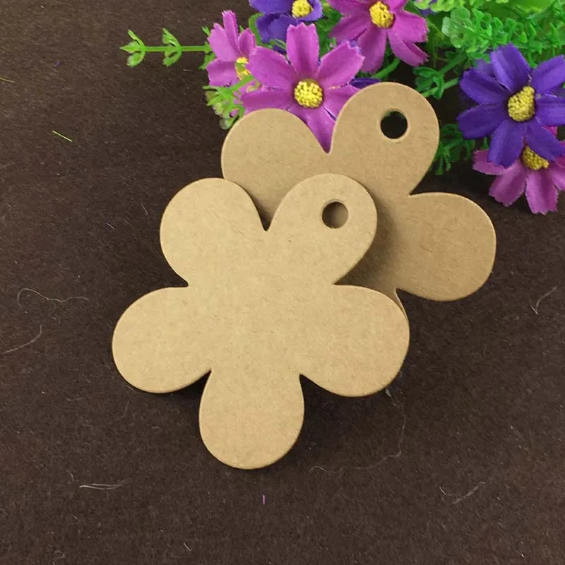 100Pcs Flower Shaped Brown Cardboard Blank Tags 6.5x6.3cm