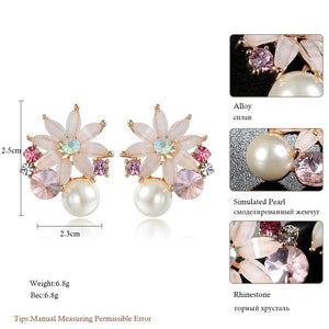 Vintage Flower Stud Earrings with Simulated Pearl Crystal