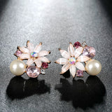 Vintage Flower Stud Earrings with Simulated Pearl Crystal