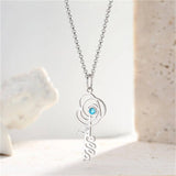 Personalized Flower Vertical Pendant Necklace with Birthstone
