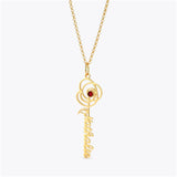 Personalized Flower Vertical Pendant Necklace with Birthstone
