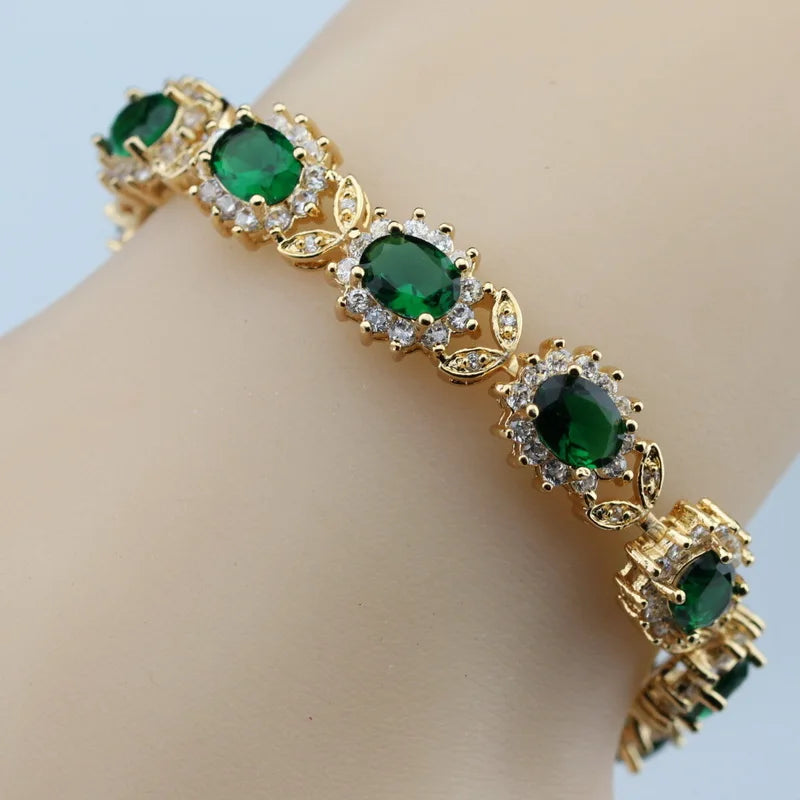 Flower Zircon & Green Emerald Bracelet Health Jewelry for Women