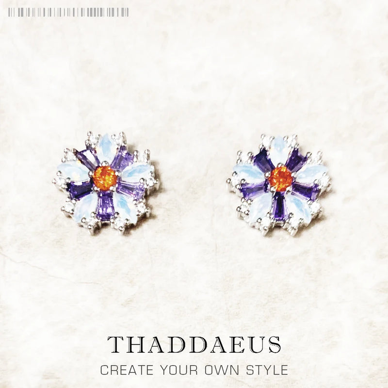Flower & Stones Stud Earrings 925 Silver