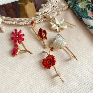 Enamel Tulip Corn Poppy Brooch Pin Romantic Flower Charm Vintage Style
