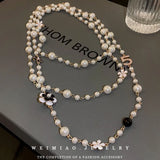 Flower Pearl Long Sweater Chain Necklace for Women