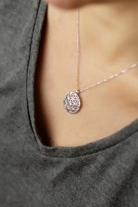 Flower of Life Miracle Round Necklace 925 Sterling Silver Gift
