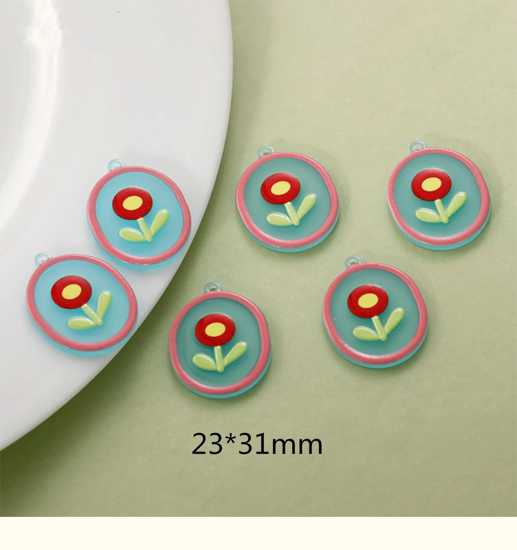 40pcs Flower Geometric Oval Acrylic Charm DIY Jewelry Pendants