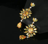 Zircon Flower Water Drop Earrings S925 Silver Vintage Jewelry