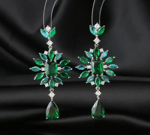 Zircon Flower Water Drop Earrings S925 Silver Vintage Jewelry