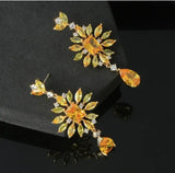 Zircon Flower Water Drop Earrings S925 Silver Vintage Jewelry