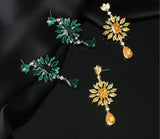 Zircon Flower Water Drop Earrings S925 Silver Vintage Jewelry