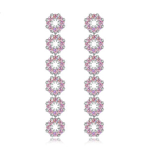 Pink Flower Blossom Pendant Earrings with Cubic Zirconia