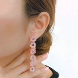 Pink Flower Blossom Pendant Earrings with Cubic Zirconia