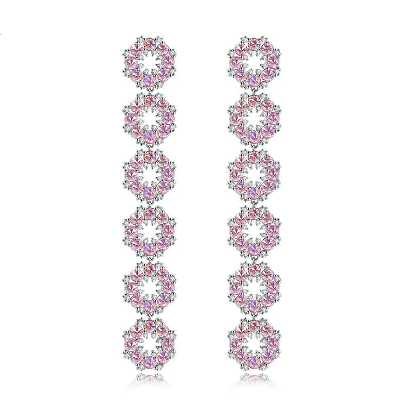 Pink Flower Blossom Pendant Earrings with Cubic Zirconia