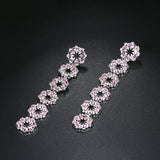 Pink Flower Blossom Pendant Earrings with Cubic Zirconia