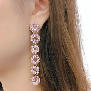 Pink Flower Blossom Pendant Earrings with Cubic Zirconia